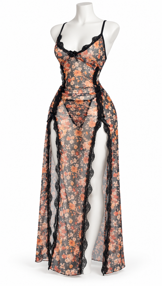 Women’s Long Floral Chiffon Nightdress