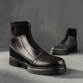 Men's Genuine Hard Leather Zipper Half Boots
