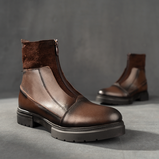 Men's Genuine Hard Leather Zipper Half Boots