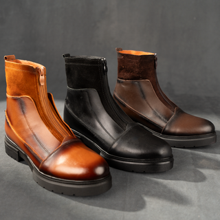 Men's Genuine Hard Leather Zipper Half Boots