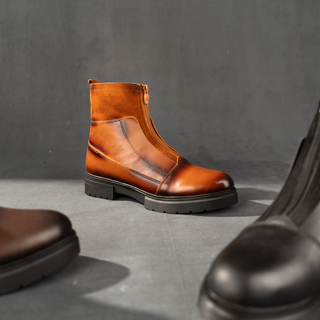 Men's Genuine Hard Leather Zipper Half Boots