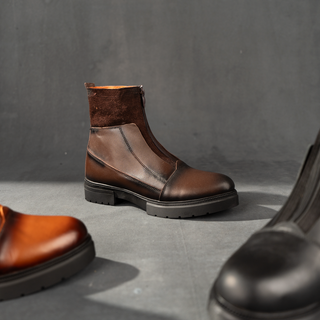 Men's Genuine Hard Leather Zipper Half Boots