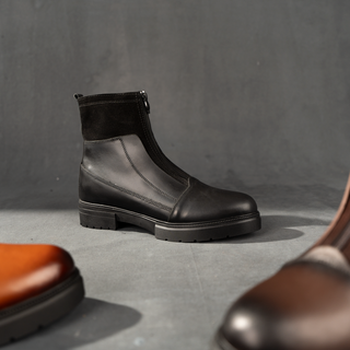 Men's Genuine Hard Leather Zipper Half Boots