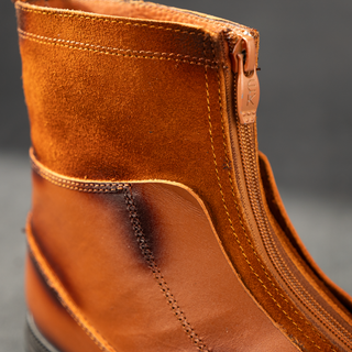 Men's Genuine Hard Leather Zipper Half Boots