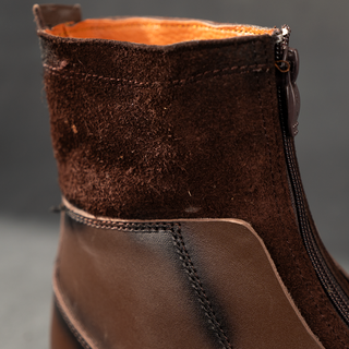 Men's Genuine Hard Leather Zipper Half Boots