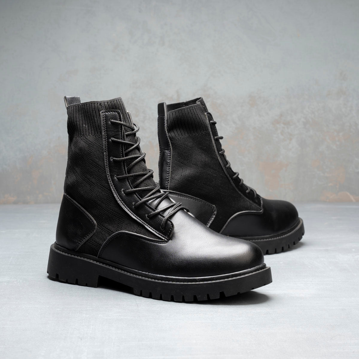 Leather-Tricot Boots