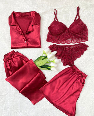 Women’s 5-Piece Satin Pajama
