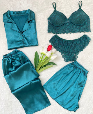 Women’s 5-Piece Satin Pajama